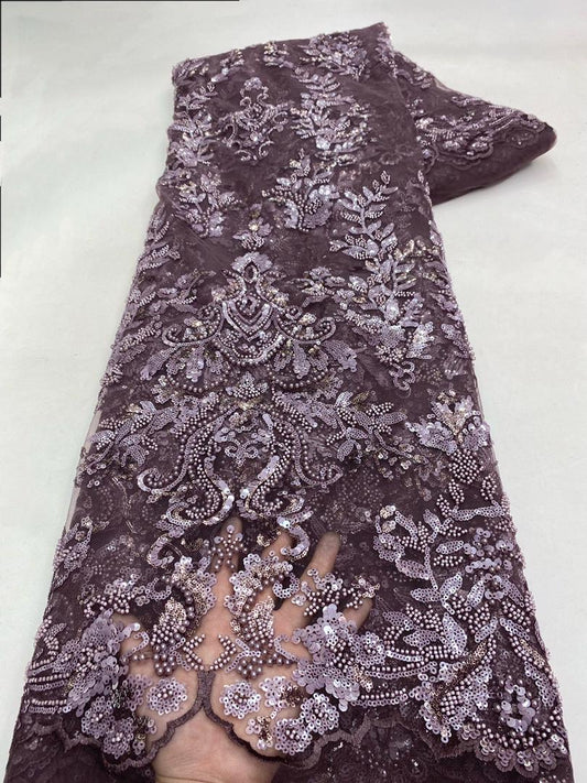 Suthe Luxury Beaded Fabric - Deep Mauve
