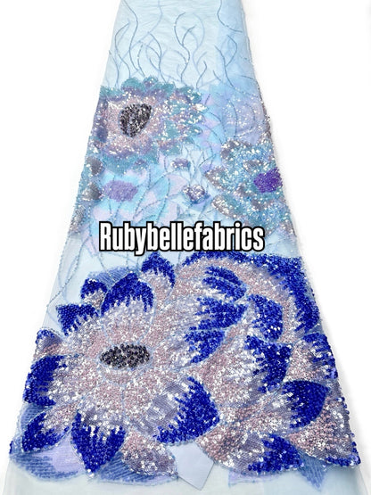 Enat Beaded Petal Sequin Lace Fabric