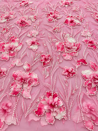 Hixy Floral 3D Fabric - Pink