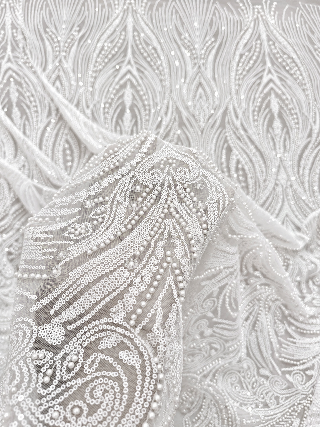 Erse Sequin Beaded Quality Fabric - White