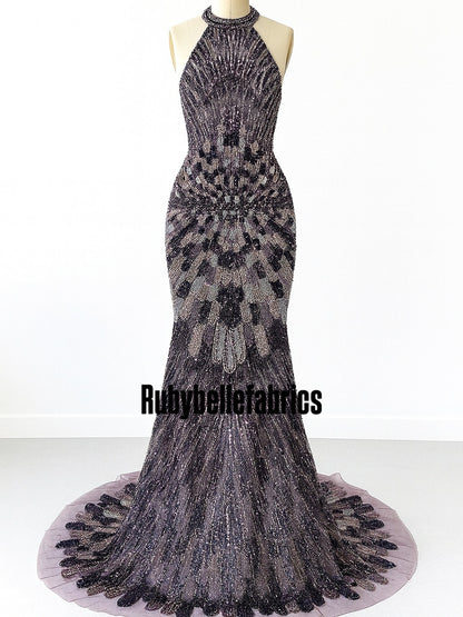Luxury Geometric Deco Sequin Beaded Lace Fabric