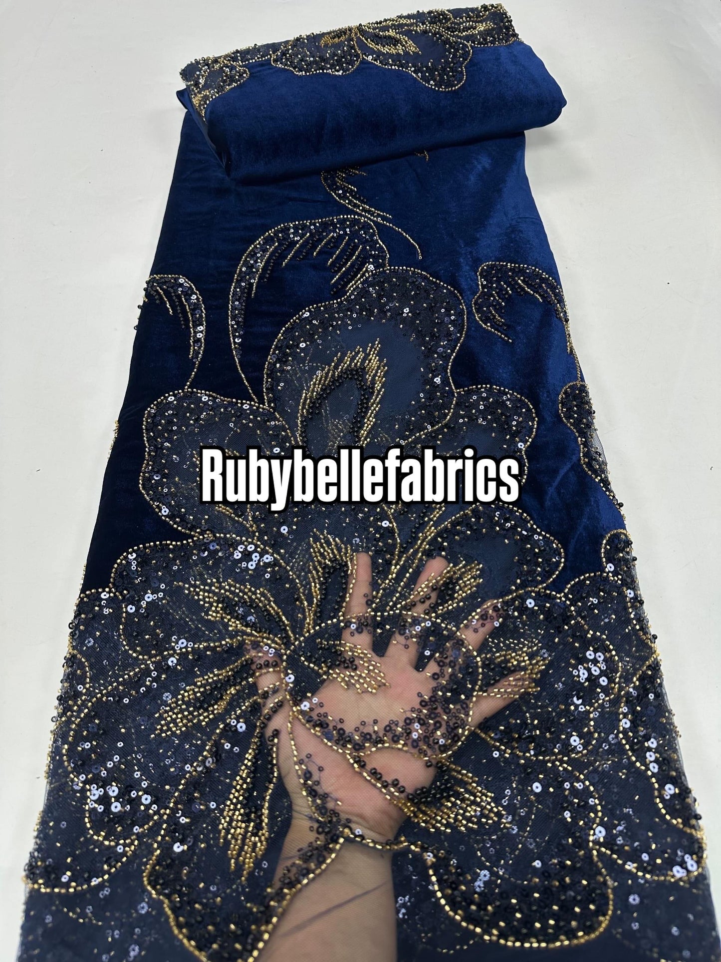 Ork Beaded Velvet Floral Fabric