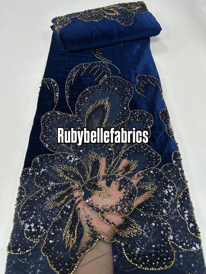 Ork Beaded Velvet Floral Fabric