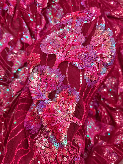 Gizelie French Lace Fabric - Burgundy/Deep Wine Magenta
