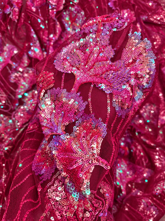 Gizelie French Lace Fabric - Burgundy/Deep Wine Magenta
