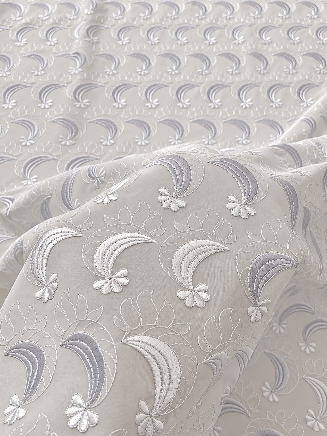 White Embroidered Voile Lace Fabric