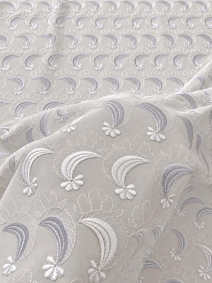 White Embroidered Voile Lace Fabric