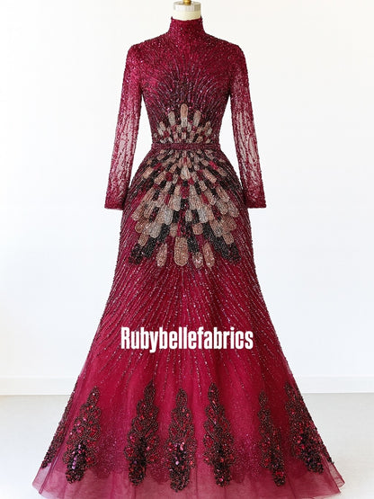 Luxury Geometric Deco Sequin Beaded Lace Fabric