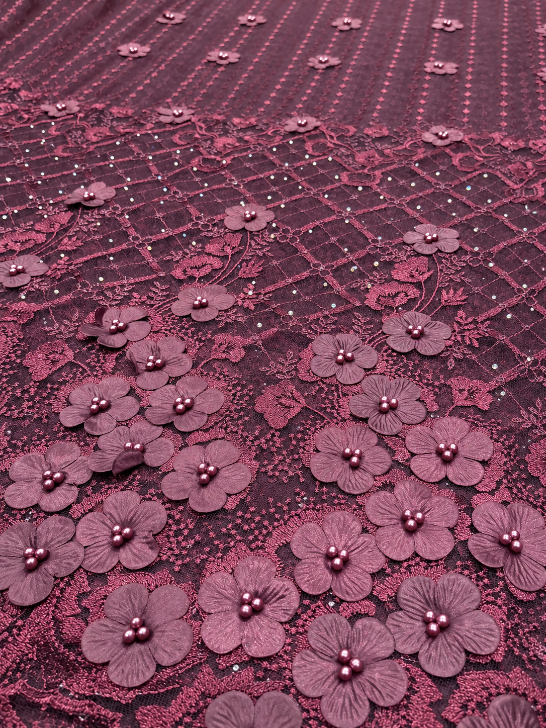 Esiyot 3D Floral Fabric - Dark Plum