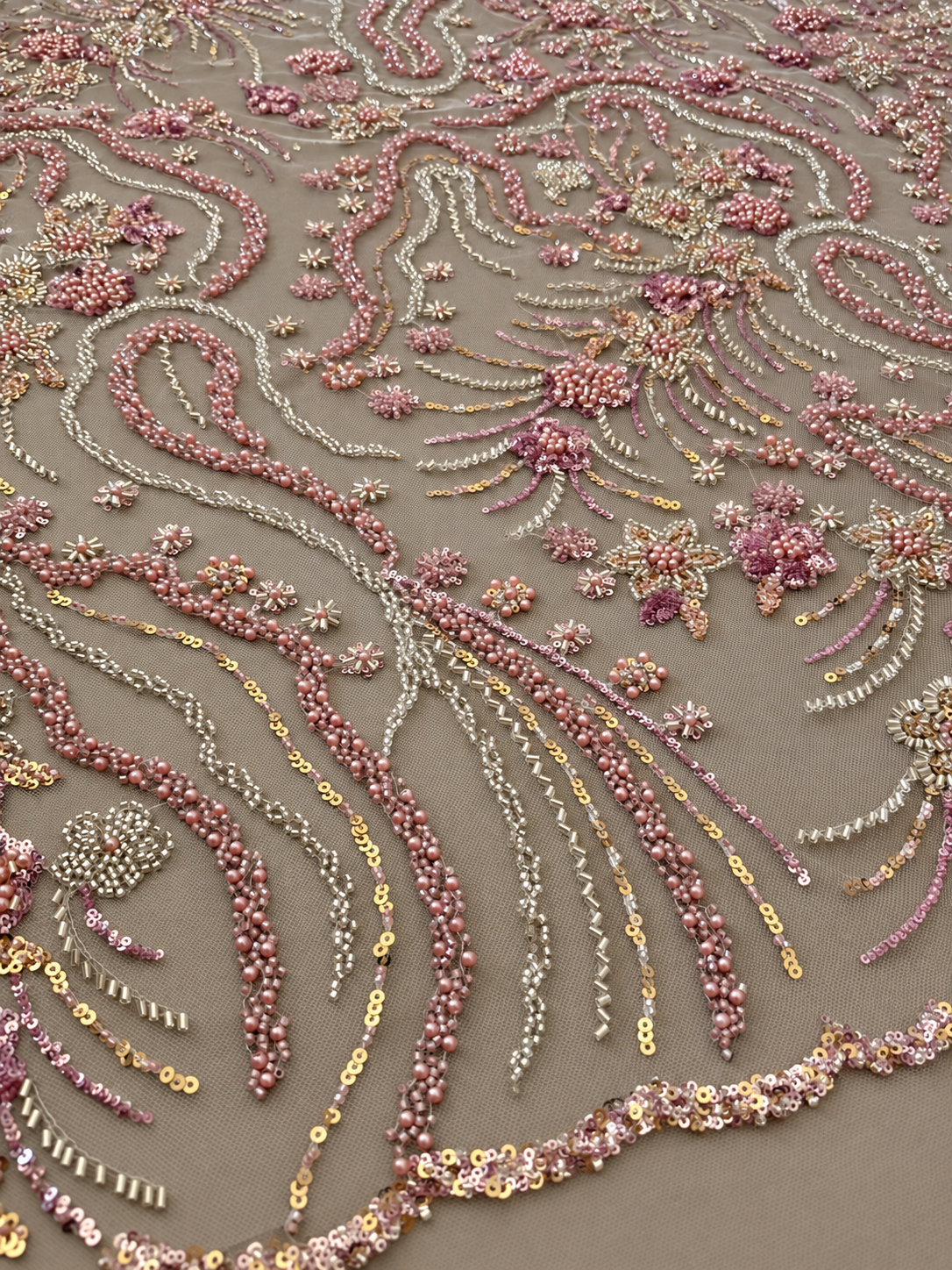 Oyce Luxury Floral Beaded Fabric - Blush Pink