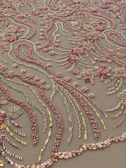 Oyce Luxury Floral Beaded Fabric - Blush Pink
