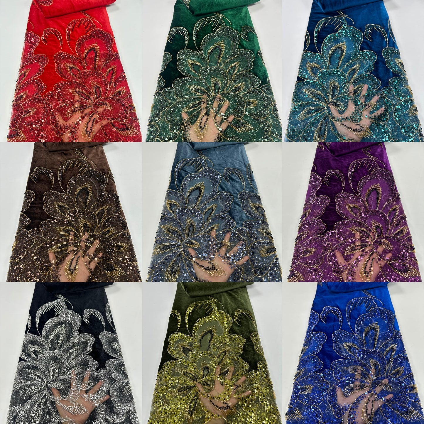 Ork Beaded Velvet Floral Fabric