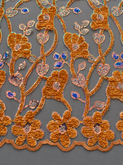 Huigt Velvet Sequin Fabric - Orange