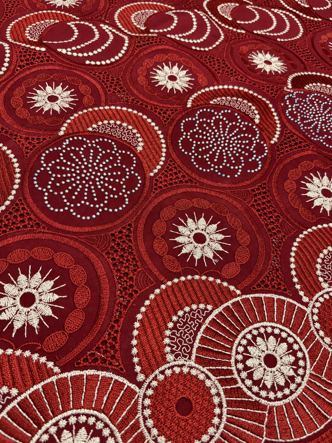 Ibble Circular Voile Fabric - Burgundy/Beige