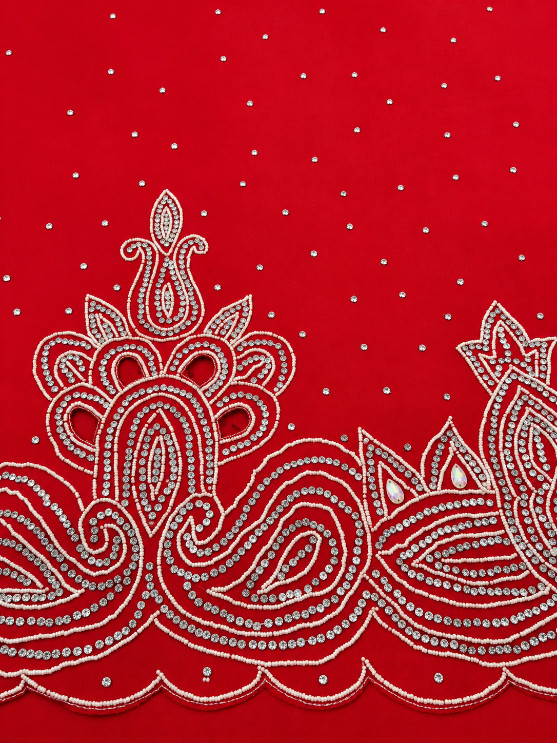 6.5 Yards Red Taffeta Tulle Fabric with Embellishments