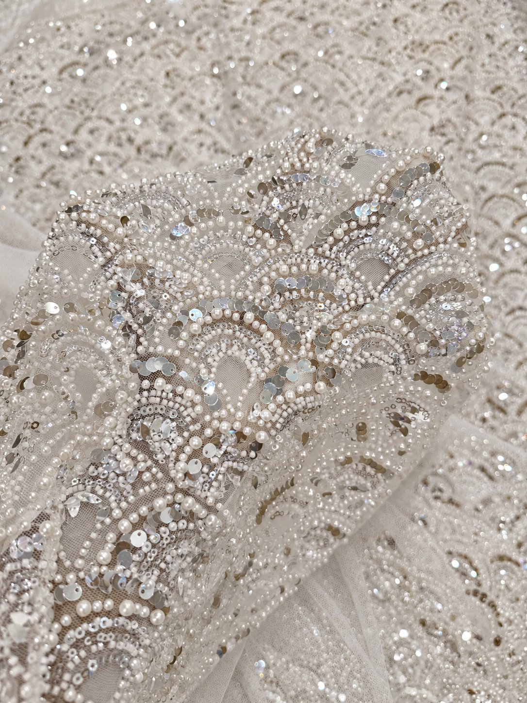 Vechta High Beaded Quality Fabric - White