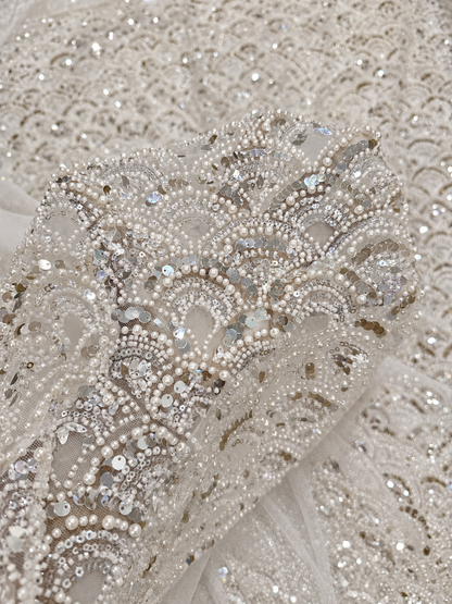 Vechta High Beaded Quality Fabric - White