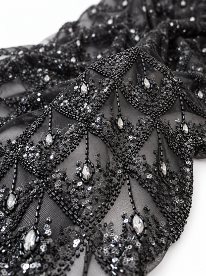 Nuixt Deluxe Luxury Beaded Fabric -Black