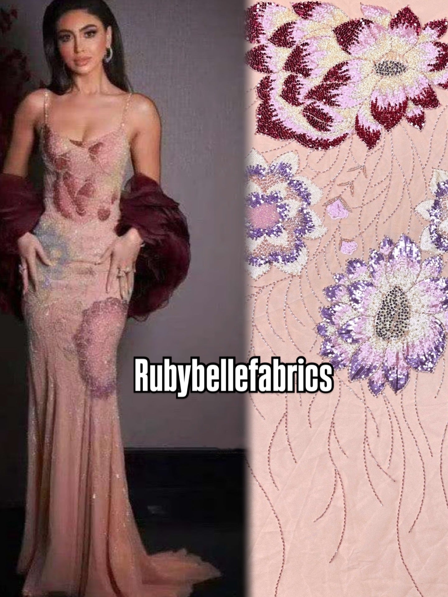 Enat Beaded Petal Sequin Lace Fabric