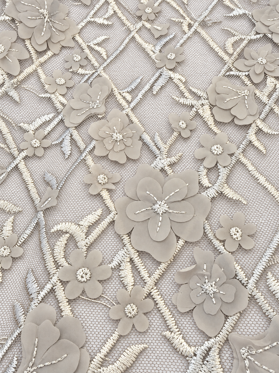 Berdeen 3D Floral Fabric - Light Grey