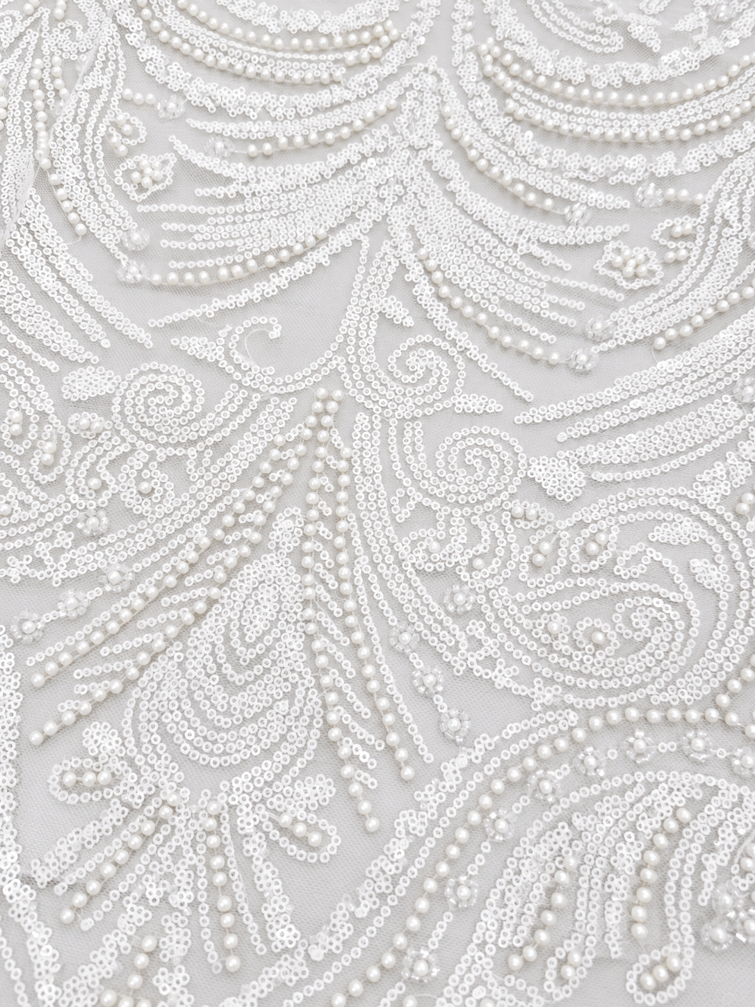 Erse Sequin Beaded Quality Fabric - White