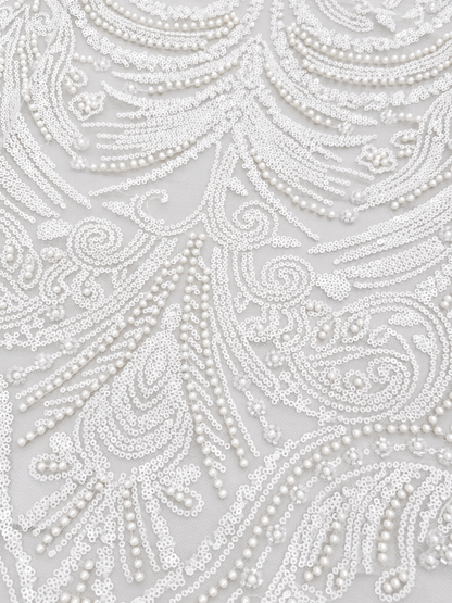 Erse Sequin Beaded Quality Fabric - White