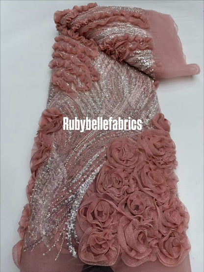 Urkey Roses 3D Sequin couture fabric