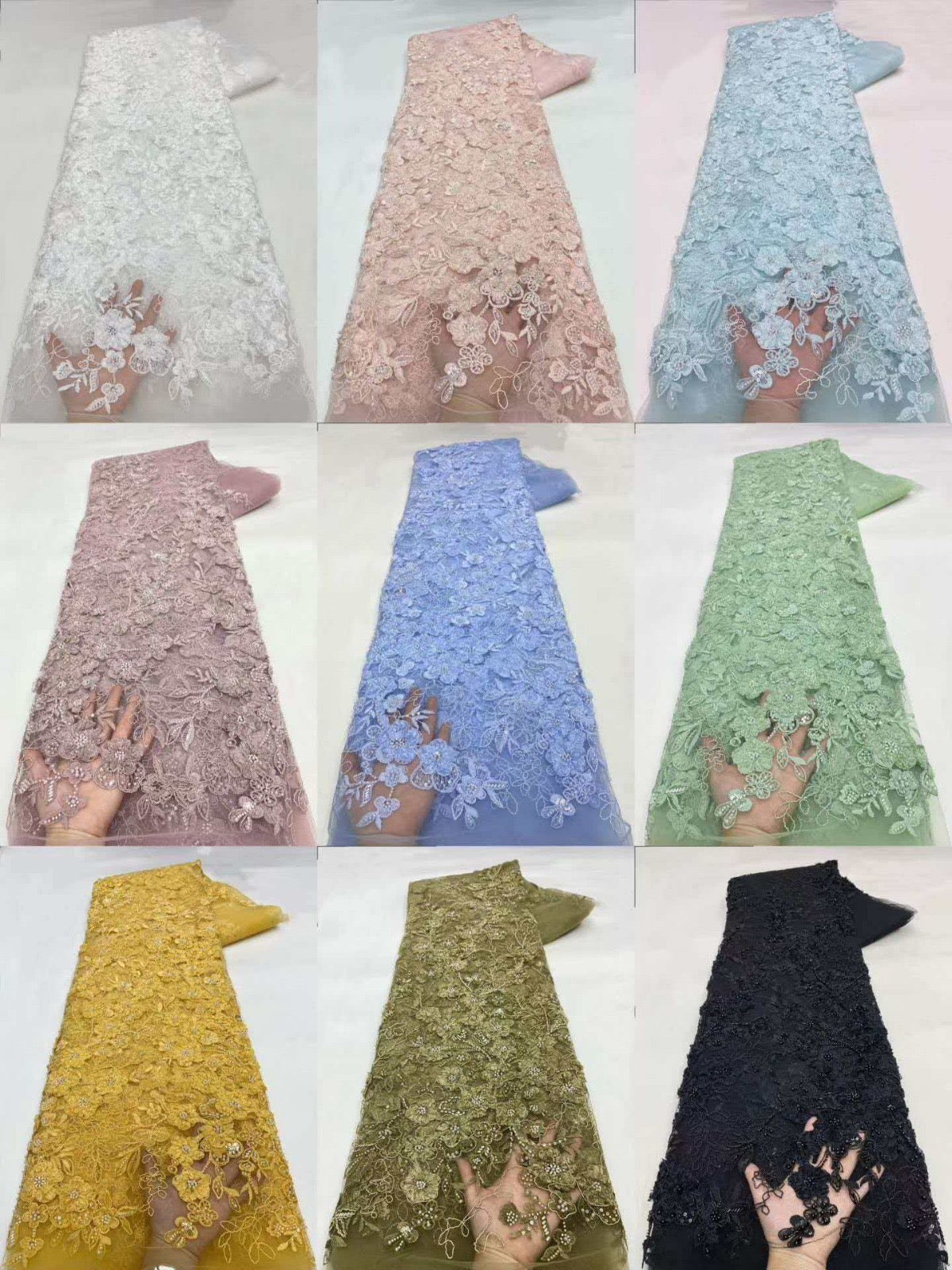 Rund Luxury 3D Floral Beaded Stone Fabric
