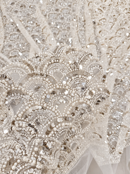 Vechta High Beaded Quality Fabric - White