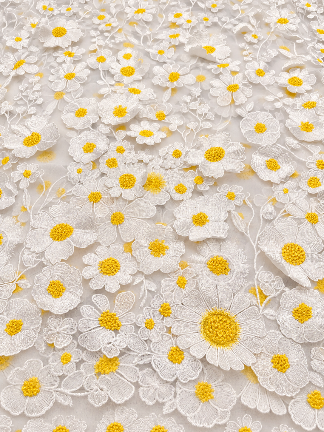Floral Petals 3D Fabric - White