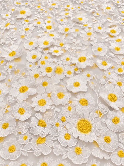 Floral Petals 3D Fabric - White