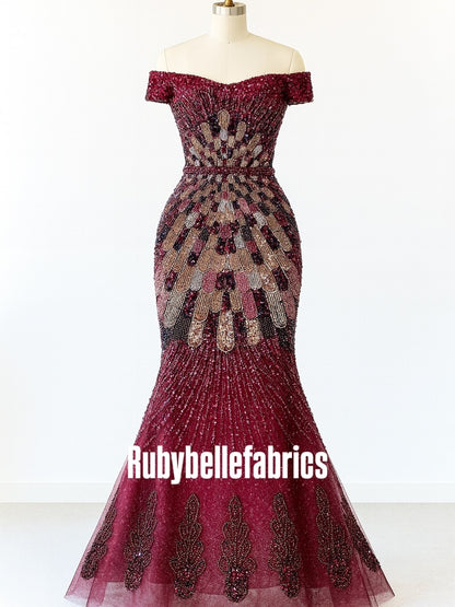 Luxury Geometric Deco Sequin Beaded Lace Fabric