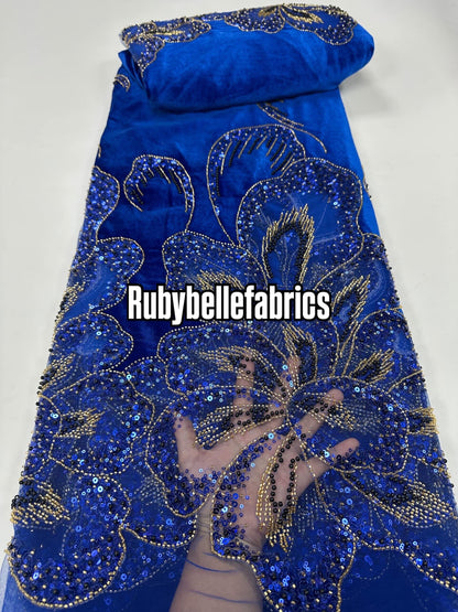 Ork Beaded Velvet Floral Fabric