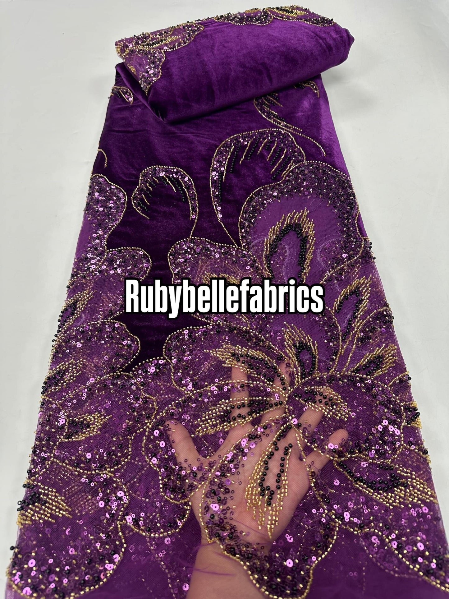 Ork Beaded Velvet Floral Fabric