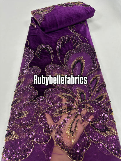 Ork Beaded Velvet Floral Fabric