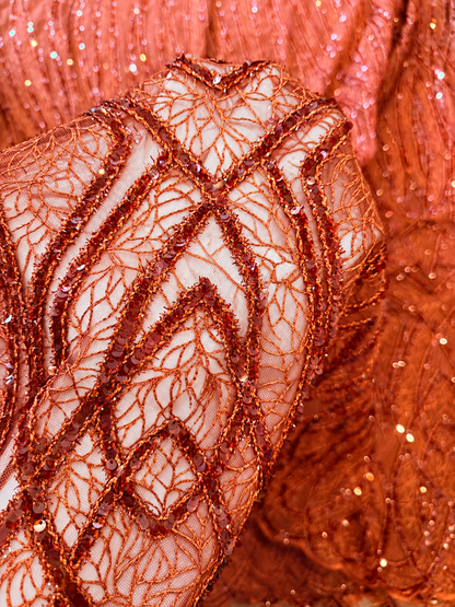 Ackyr Sequin Fabric - Burnt Orange