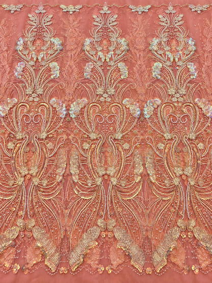 Ouly Sparkling Sequin Beaded Fabric - Peach