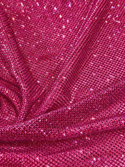 Aryl Bling Stones Fish Net Luxury Handmade Fabric - Fuchsia Pink