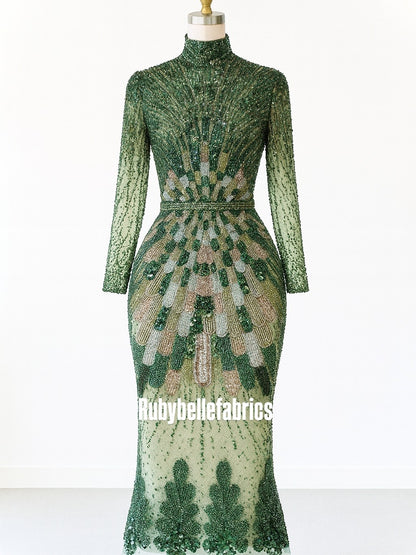 Luxury Geometric Deco Sequin Beaded Lace Fabric