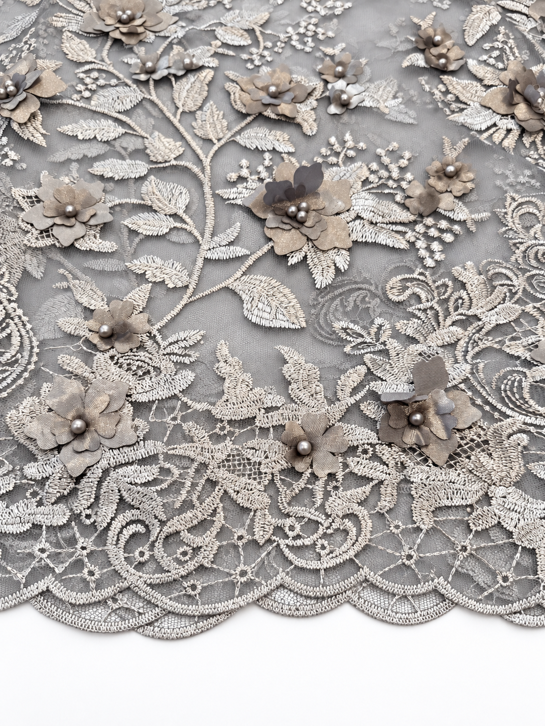 Ollo 3D Floral Fabric - Grey