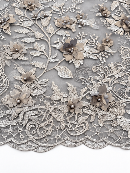Ollo 3D Floral Fabric - Grey