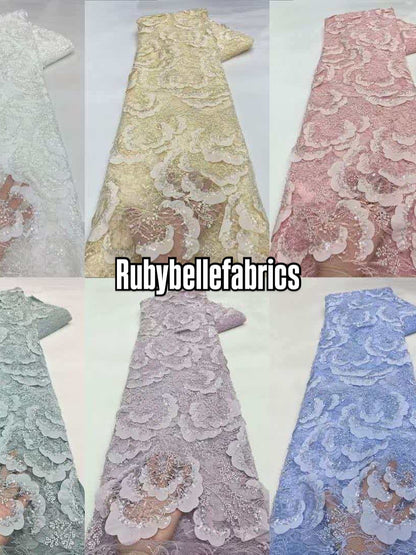 Tross 3D Floral Sequin beaded Net Fabric