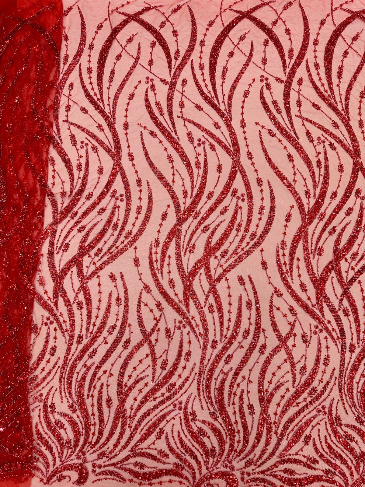Ystal Luxury High Quality Beaded Fabric - Red