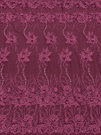 Eady 3D Floral Fabric - Dark Plum
