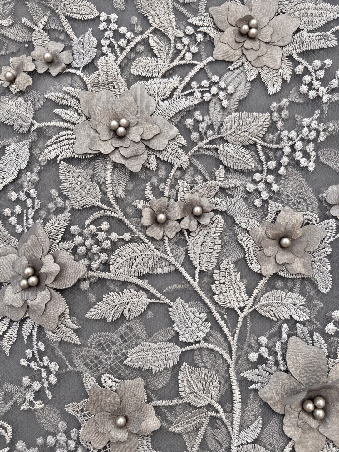 Ollo 3D Floral Fabric - Grey
