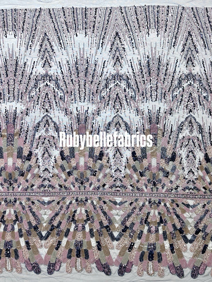 Luxury Geometric Deco Sequin Beaded Lace Fabric