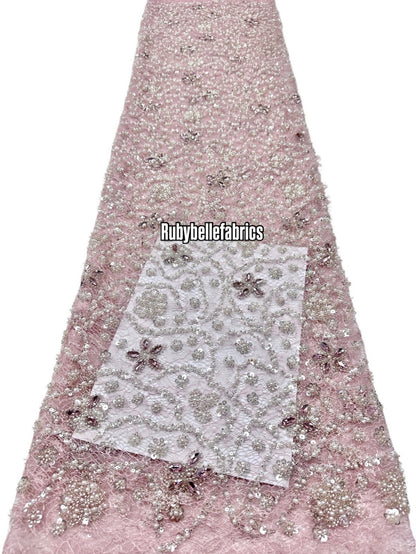 Aprain Luxury 3D Floral Beaded Stone Fabric