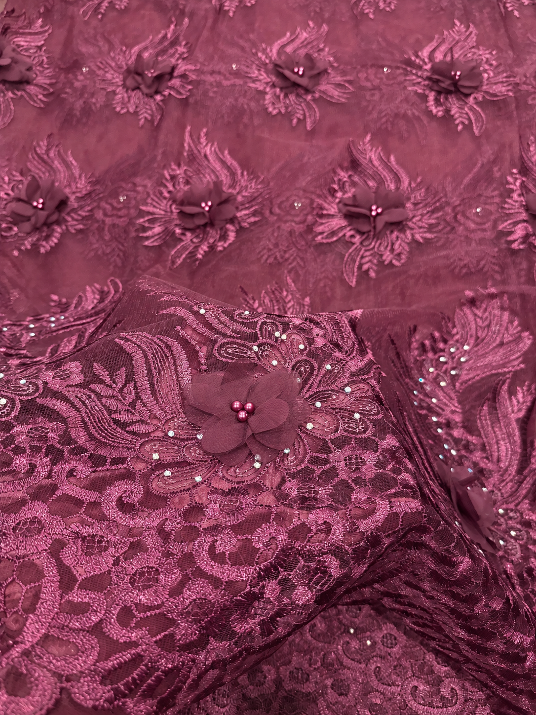 Maio 3D Floral Fabric - Dark Plum