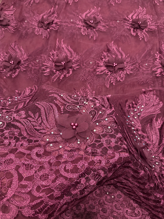 Maio 3D Floral Fabric - Dark Plum