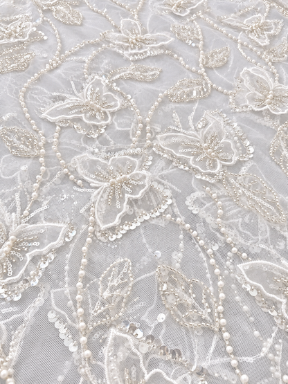 Butterfly 3D High Quality Fabric - White